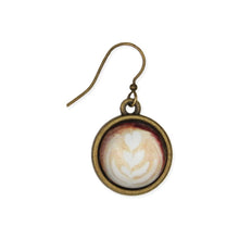 Load image into Gallery viewer, Coffee Time Latte Art Print Gold Earrings
