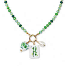 Load image into Gallery viewer, Mahjong Tile Charm Beaded Necklace: Jade Bamboo
