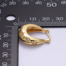 Load image into Gallery viewer, 16K Gold Filled Oblong Dome Celestial Stars CZ French Lock Latch Hoop Earrings | AE634
