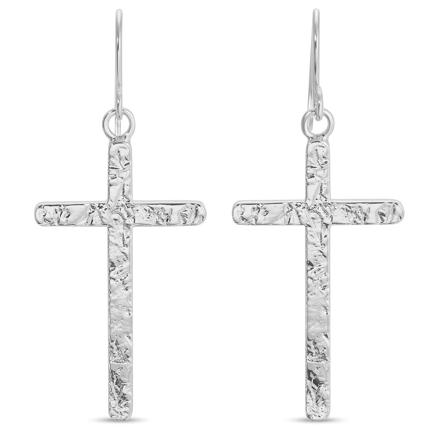 Long Gilded Cross Earrings: Silver