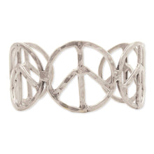 Load image into Gallery viewer, Woodstock Vibes Silver Peace Sign Cuff Bracelet
