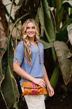 Load image into Gallery viewer, Penelope Foldover Crossbody Clutch - Tan w/ Camo Pink Stripe
