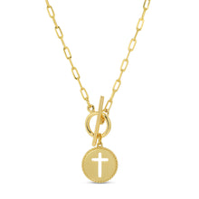 Load image into Gallery viewer, Cross Paperclip Toggle Necklace: Gold
