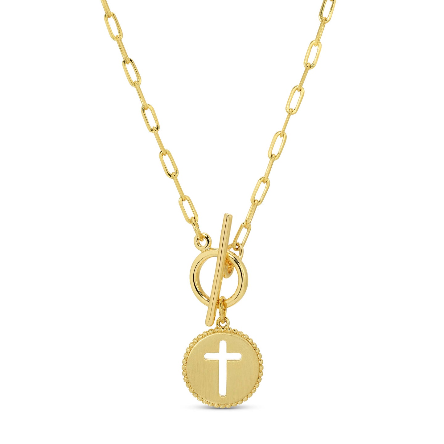 Cross Paperclip Toggle Necklace: Gold