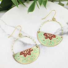 Load image into Gallery viewer, Moroccan Market Enamel Embossed Gold Half Circle Earrings
