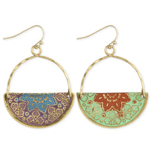 Load image into Gallery viewer, Moroccan Market Enamel Embossed Gold Half Circle Earrings
