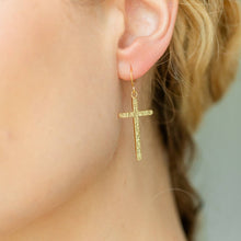 Load image into Gallery viewer, Long Gilded Cross Earrings: Silver
