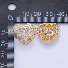 Load image into Gallery viewer, 18K Gold Filled Clear CZ Dotted Dome Heart Stud Earrings | AI358
