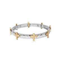 Load image into Gallery viewer, Hammered Cross All-Around Stretch Bangle Bracelet: Two Toned
