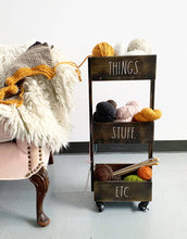 Load image into Gallery viewer, Rae Dunn 3-Tiers Wooden Storage Caddy with Wheels (cannot ship)
