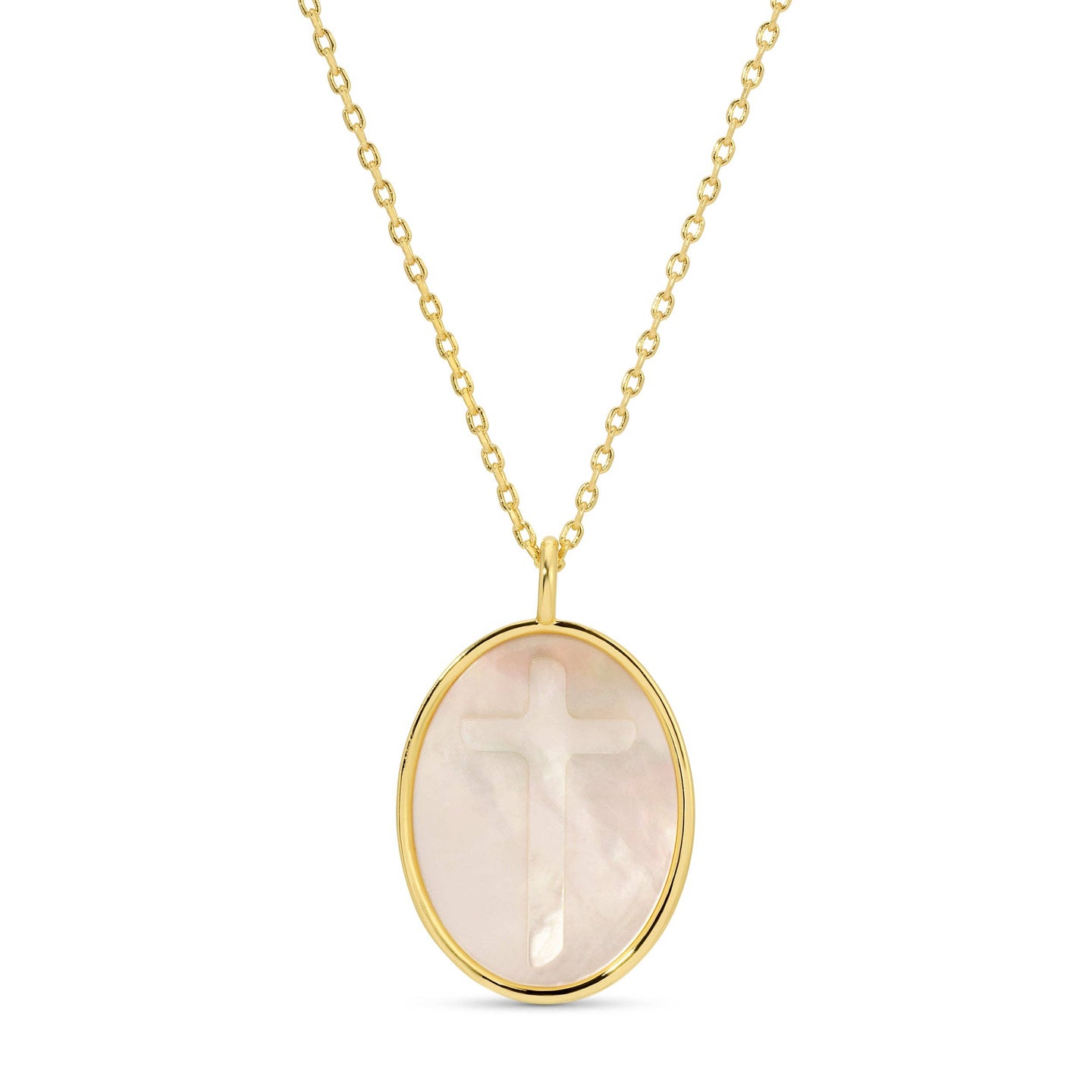 Cross Etched Shell Pendant Necklace