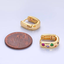 Load image into Gallery viewer, 24K Gold Filled Multicolor CZ U-Shaped Huggie Earrings | AB002
