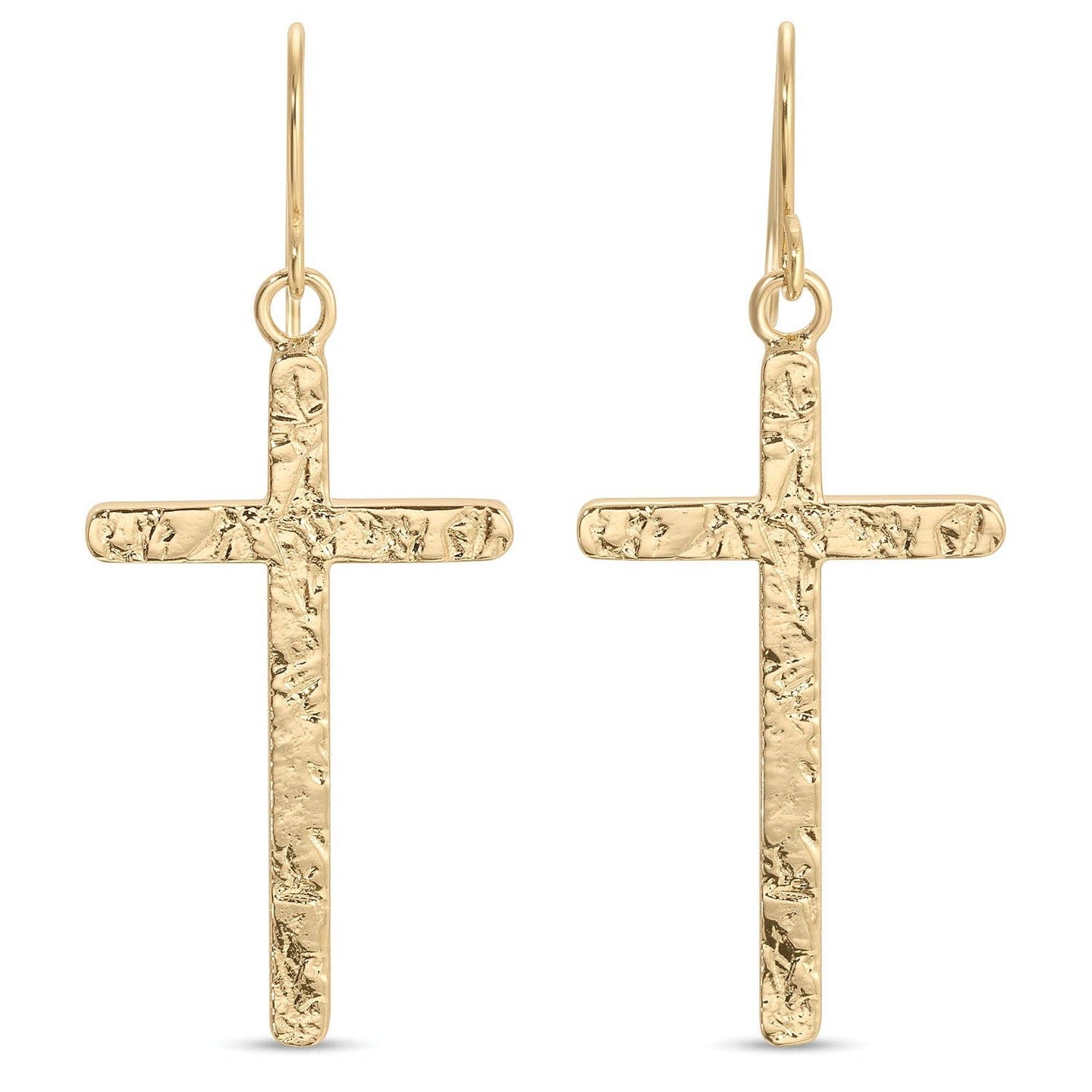 Long Gilded Cross Earrings: Gold