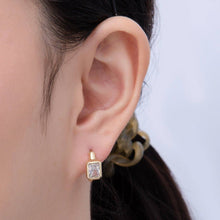 Load image into Gallery viewer, 14K Gold Filled 15mm Clear Baguette CZ Bezel Huggie Earrings | Earrings-00104
