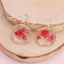 Load image into Gallery viewer, Cottage Dark Pink Dried Flower Round Earrings

