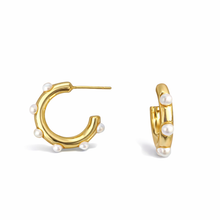 Load image into Gallery viewer, Pearl Accent Hoop Earrings
