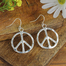 Load image into Gallery viewer, Woodstock Vibes Silver Peace Sign Earring

