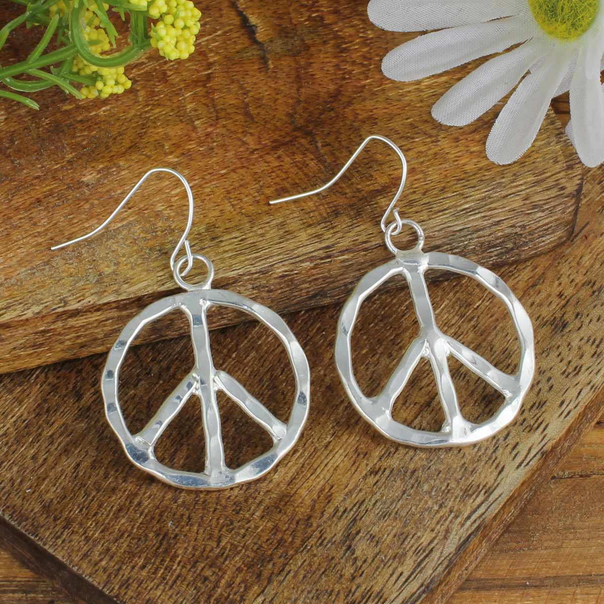 Woodstock Vibes Silver Peace Sign Earring