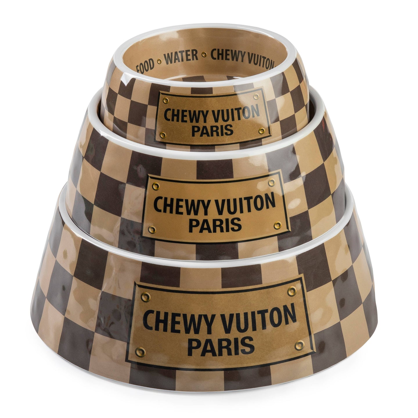 Checker Chewy Vuiton Bowl Dog Bowls: Large