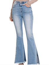 Load image into Gallery viewer, Light High Rise Flare Jeans with Side Slits
