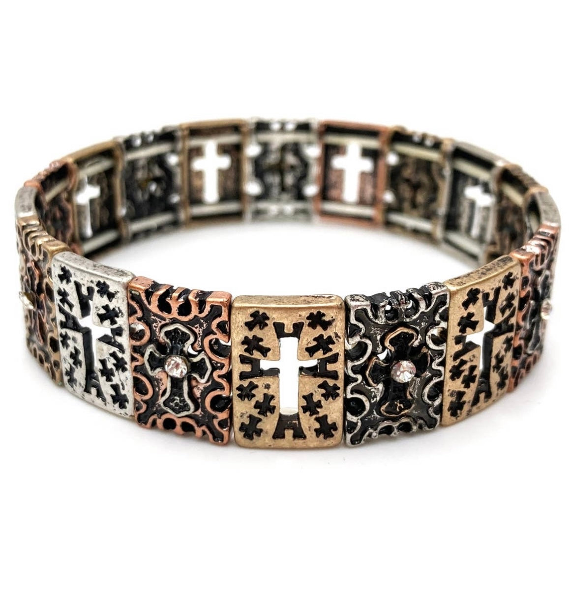 Cross 3 Tone Stretch Bracelet