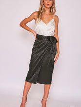 Load image into Gallery viewer, Strike Midnight Black Satin Wrap Skirt
